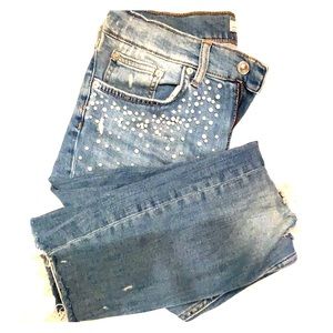 Zara jeans with pearl distress detail